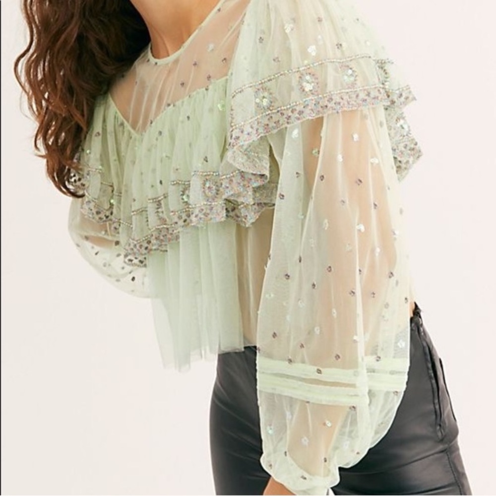 Free People Beaded Disco Ball Blouse NWOT - Picture 1 of 4
